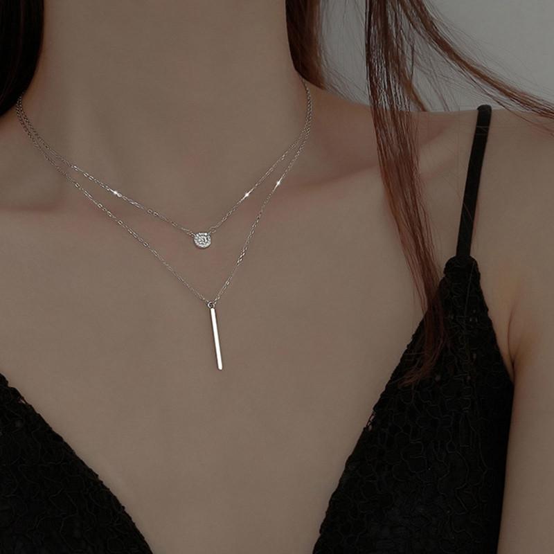 Chains Vintage Multilayer Round Crystal Chian Necklace Women Silver Color Long Pendant Metal Strip Choker Clavicle Necklaces Jewelry