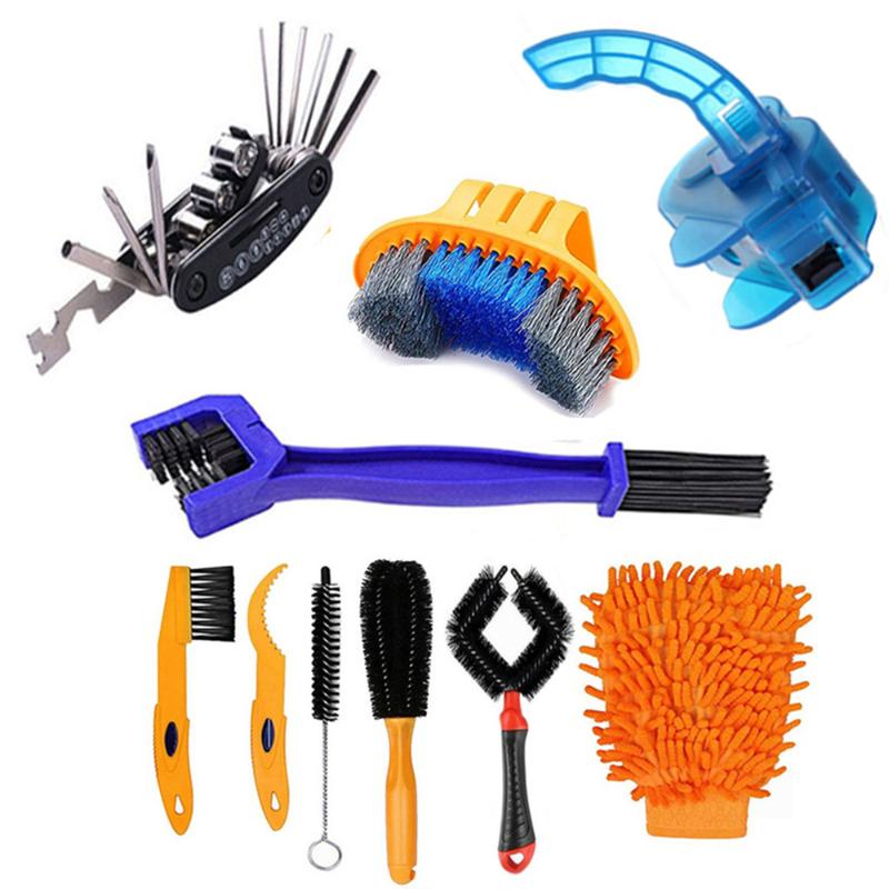 Bike Chains Cleaning Kit Bicycle Chain Cleaner Clean Tire Brush Road MTB Cycling Gloves Kits Cleaners Tool For Mountain, City