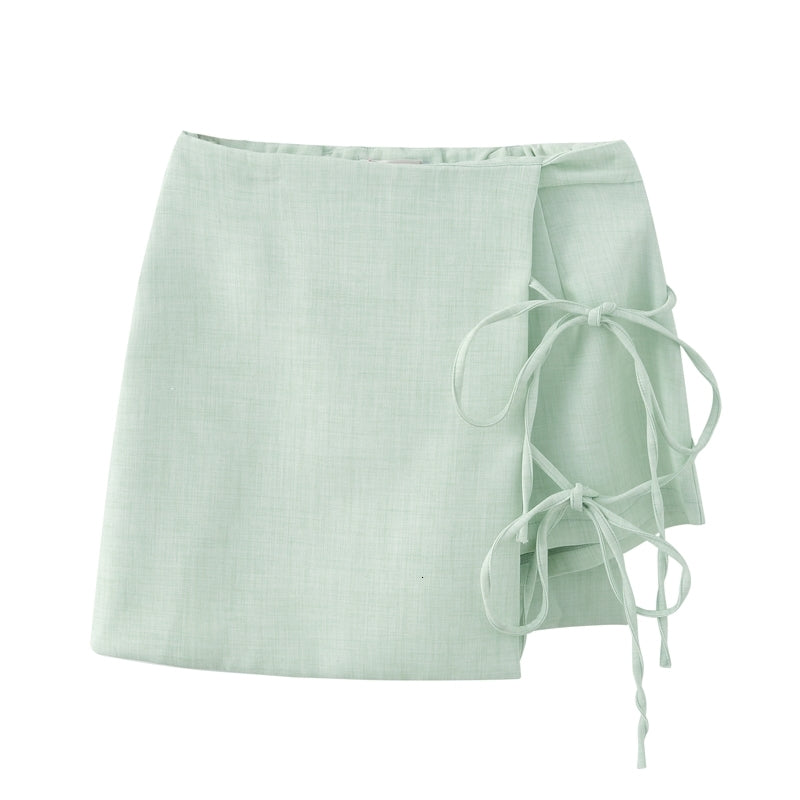 Skirts Korean Style Women High Waist Summer Fashion Schoolgirl Lace Up Teen Girls Mini Vintage Bandage Green Shorts 2021 2RFT