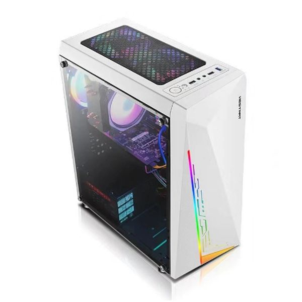 RGB PC Gaming Case Light Transparen Acrylic Side Computer Tower Chassis Support ATX-MATX-ITX Back Line - White