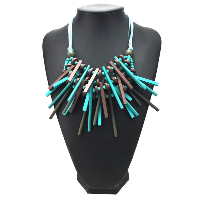 Pendant Necklaces Women Necklace Wooden Beads Stick Choker Chain Bib Statement Jewelry Bohemian Exaggerated Wood Female
