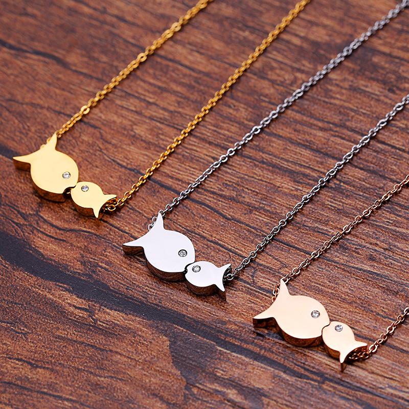Pendant Necklaces Unique Stainless Steel Necklace Smart Double Fish Women Choker Fashion Jewelry Cute Mother Gift