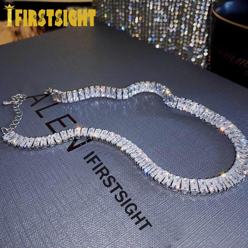 Chokers 8mm Square Zircon Tennis Lovely Iced Out Stainless Choker Hip Hop Women Jewelry Bling Silver Color Chain Necklace