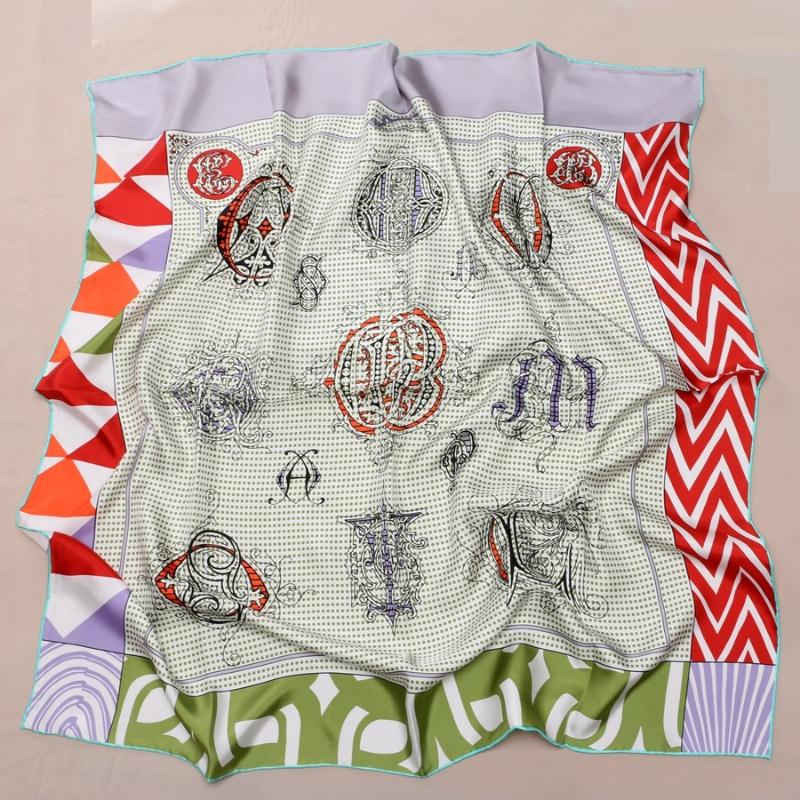 Scarves 35&quot; Large Square 100% Twill Silk Scarf Hijab Head High Quality Birthday Gifts For Women