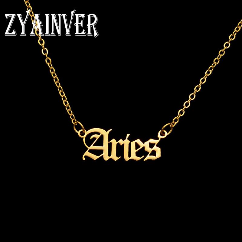 Chains 12 Zodiac Letters Pendant Necklace Old English Scorpio Aries Gemini Cancer Leo Choker Horoscope Signs Friendship