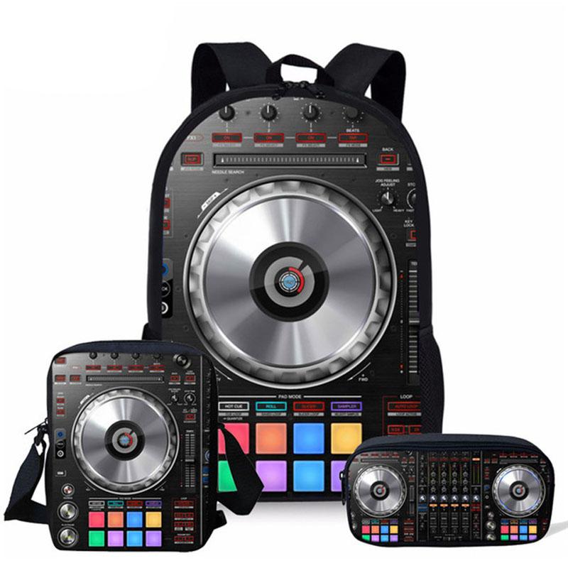 School Bags Punk DJ Music 3D Print 3 PCS-SET Backpacks Teenage Boys Girls Student Children Book Bag Kids Backpack Mochila