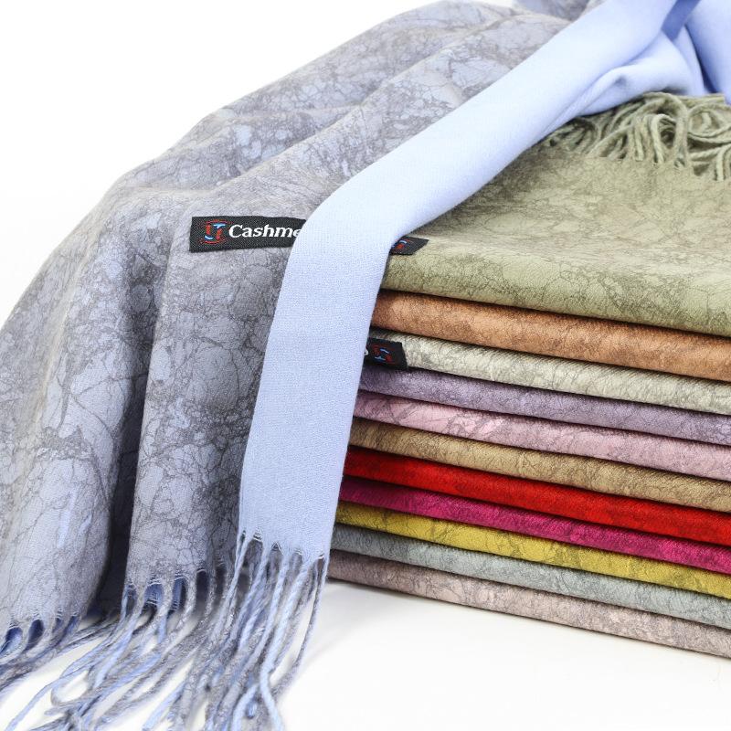 Scarves 2021 Spring And Autumn Wild Double-sided Marble Pattern Thickened Imitation Cashmere Scarf Female Tassel Shawl Warm