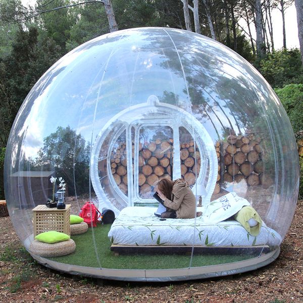 Fast Delivery 2 People Outdoor Single Tunnel Inflatable Bubble Dome Tent Eco Home With Fan 3-4-5M Dia Igloo Clear House Hotel