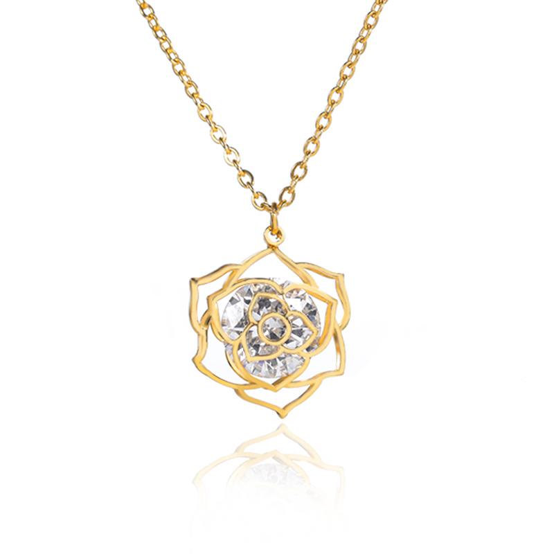 Pendant Necklaces Vintage Hollow Flower Statement Pendants Chokers Woman Austrian Pink Crystal Romantic Geometric Necklace Collar Gifts