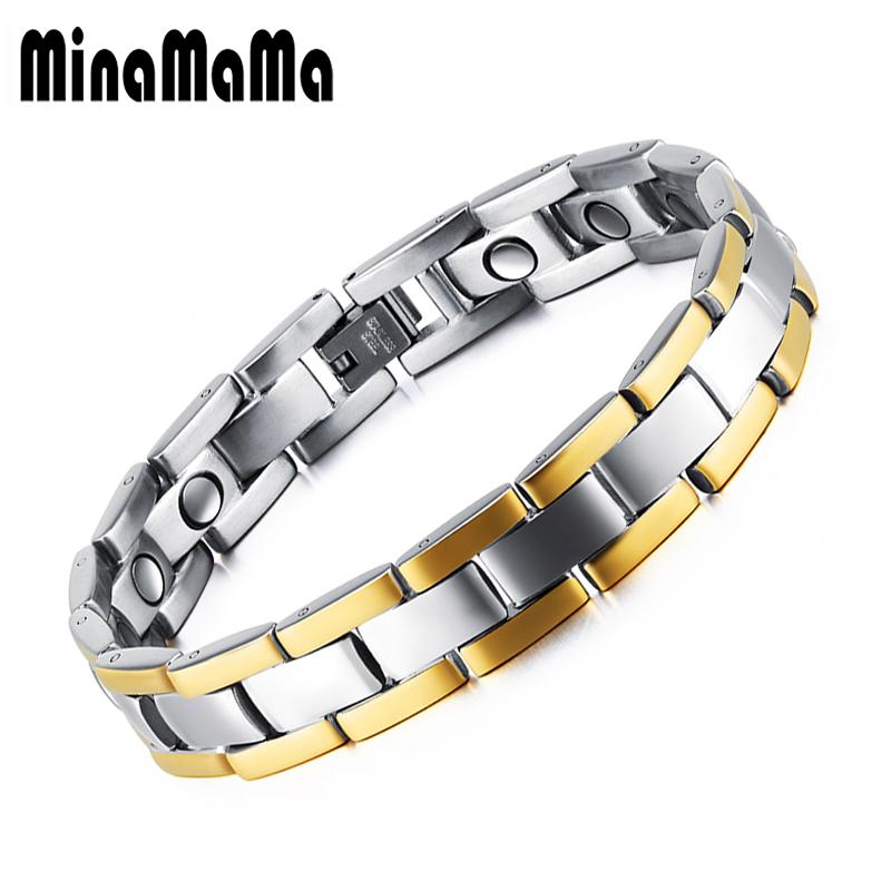 Link, Chain Stainless Steel Gold Silver Mix Color Magnetic Bracelets For Men Health Care Male Therapy