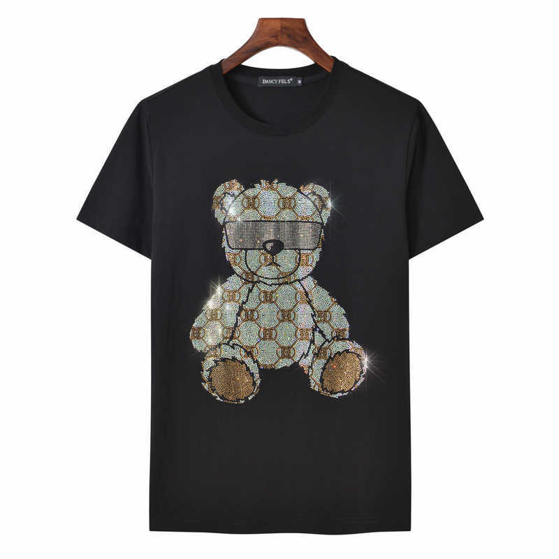 Fashion brand 2021 new hot drill all bear short sleeve cotton flash drill T-shirt loose men&#039;s and women&#039;s T-shirt