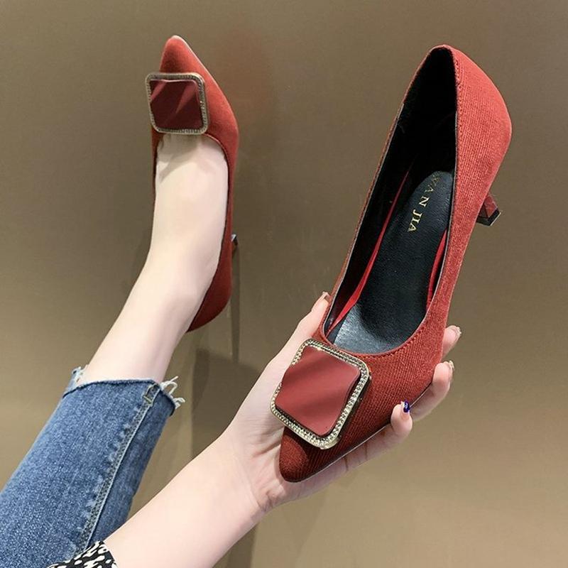Dress Shoes Fashion Formal Women Elegant Wineglass Kitten Heel OL Lady Slip-on Womens Pumps Beige Black Red Heels