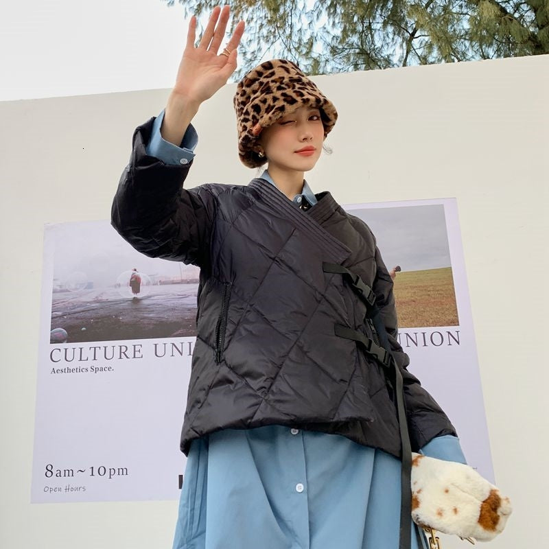 Women&#039;s Wool & Blends Japan Style Quilted Puffer Jacket Women Parkas Winter Fashion Wrap Black Designer Bubble Coat Outerwear Clot