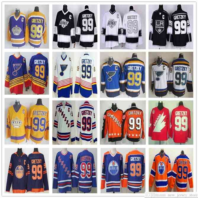 96 Stitched Vintage LA Los Angeles Kings #99 Wayne Gretzky Jerseys New York Rangers Hockey Jersey St Louis Blues Blue White Black Yellow Orange