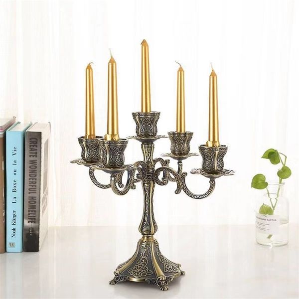 IMUWEN Bronze Candelabra Metal Candle Holders Wedding Candlesticks Event Candle Stand Table Centerpiece For Home Decoration 210722