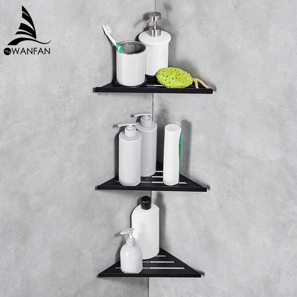 Bathroom Shelves Black Stainless Steel 304 Wall Bathroom Shower Shampoo Rack Bathroom Accessories Shelves WF-18062R 210724