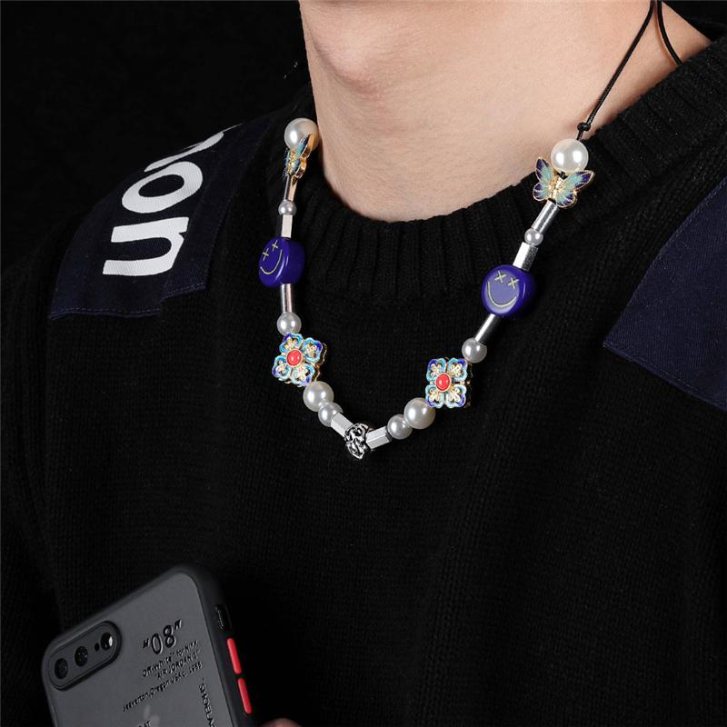 Chokers Luokey Korea Japan Street Style Harajuku Blue Butterfly Flower Necklace For Men And Women Fashion Party Hip Hop Pearl Necklaces