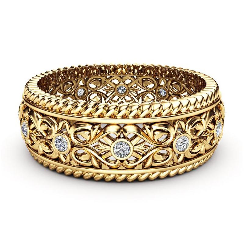 Wedding Rings Trendy Twine Carving Pattern For Women Hollow Out Design White CZ Stone Inlay Elegant Lady Party Jewelry Gift