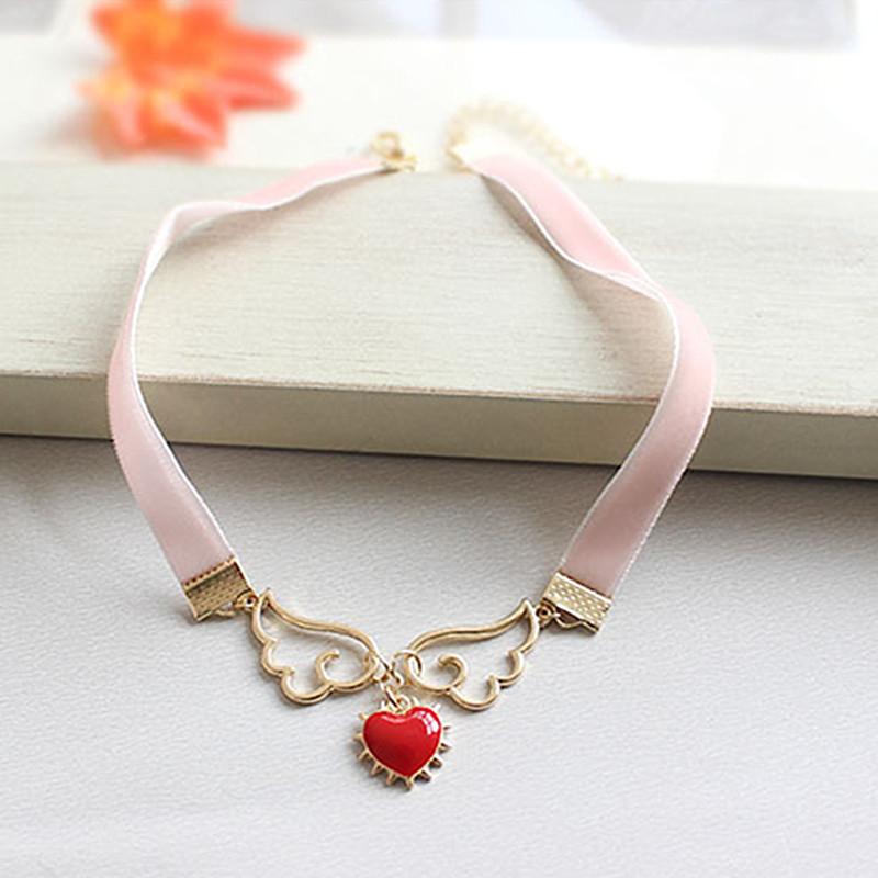 Chokers Cosplay Pendant Necklace Enamel Wing Star Heart Card Captor Sakura Velvet Choker Necklaces For Women
