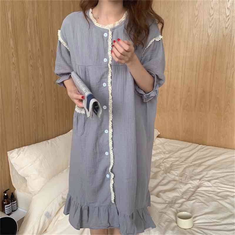 Casual Dresses 2021 Gentle Sleepwear Summer Loose Girls Pajamas Cotton Princess Sweet Dress Homewear Chic Lady Soft Nightdress 8QP