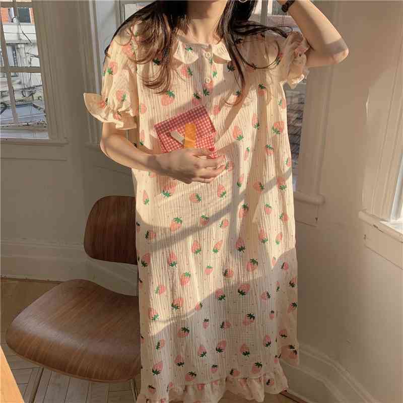 Casual Dresses 2021 Arrival Pajamas Loose Cotton Sweet Princess Summer Printed Chic Sleepwear Girls Homewear Dress Nightdress Q6A0