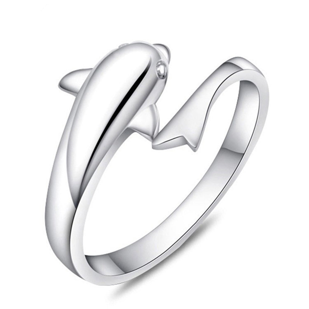 Solid Real Silver Ring Lovely Gift For Girlfriend Fast Delivery Free Adjustable Size Cute Dolphin Animal 925 Jewellery