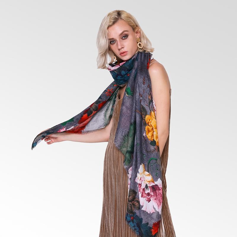 Scarves Elegant Modest Women Soft Cotton Oversizes Luxury Head Scarf Lightweight Floral Flower Spring Fall Shawl Wrap