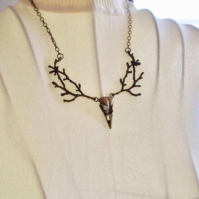 Chokers Witch Necklace, Jewelry, Bird Skull Necklace Witchy Silver Branch Opalite Crystal