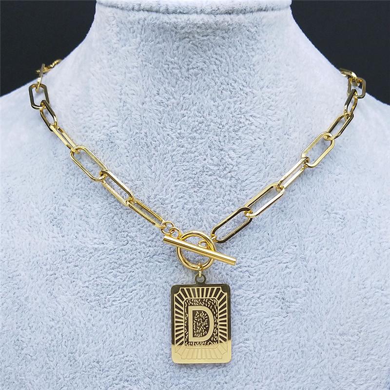 Pendant Necklaces Stainless Steel D Letter Chain Necklace For Women Gold Color Geometry Choker Jewelry Colgante NXH2001DS02