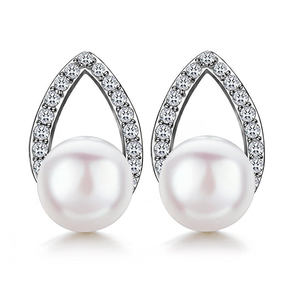 Solid Pure 925 Silver Earrings With 6mm Shell Pearl & Shiny Zircon Dropshipping Tear Drop Jewellery Fine Jewelry