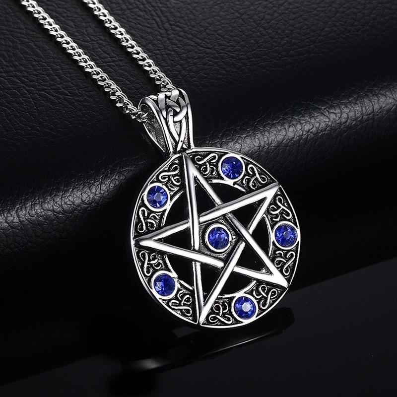 Pendant Necklaces Vintage Mens Necklace Pentagram Pentacle Pagan Wiccan Witch Gothic Pewter For Male Boy 24&quot; Chain Choker Collar