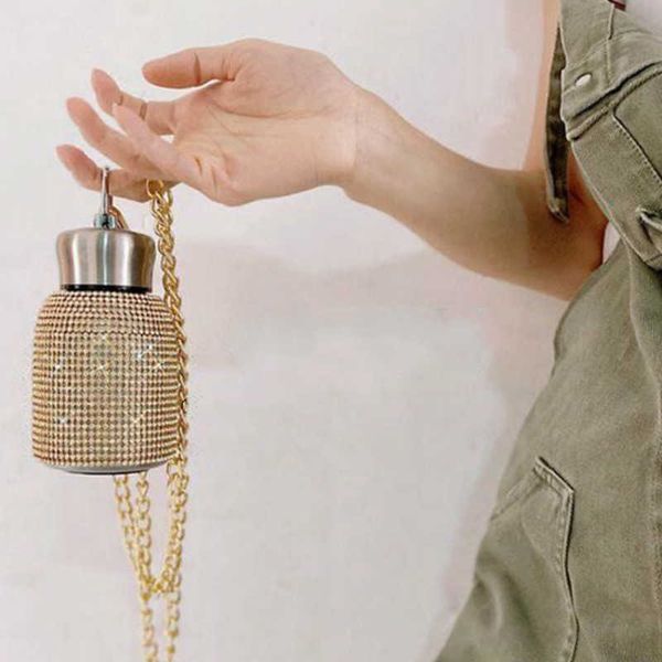 220ml Creative Diamond Thermos Bottle with Chain Stainless Steel Vacuum Flask Mug Gift for Men Women Water Bottles 210615