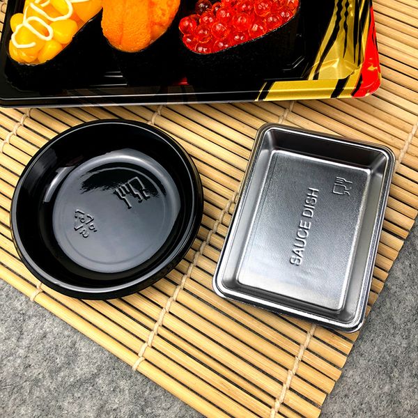 Round Rectangle Sauce Dipping Bowls Disposable Dinnerware Condiment Dishes Plastic Seasoning Trays Plate for Take-Out