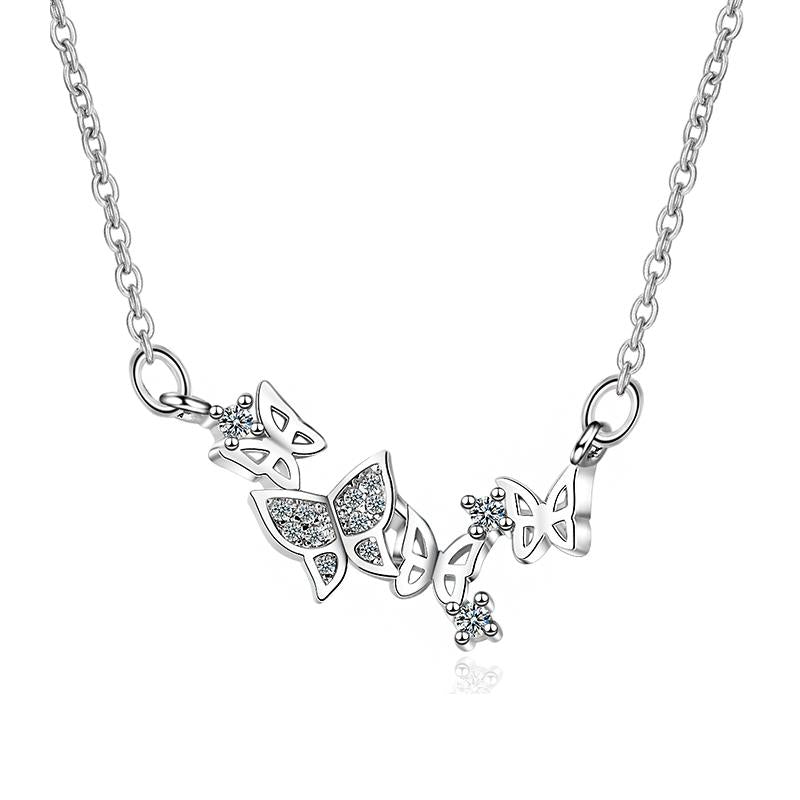 Pendant Necklaces Exquisite Tiny Butterflies Zirconia Charm Silver Color Chain Choker Fashion Jewelry Gifts For Women