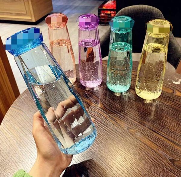 Plastic Water Bottle Fashion Travel Cup Sports Camping Hiking Drink Diamond Glass Cups Gift HH21-294
