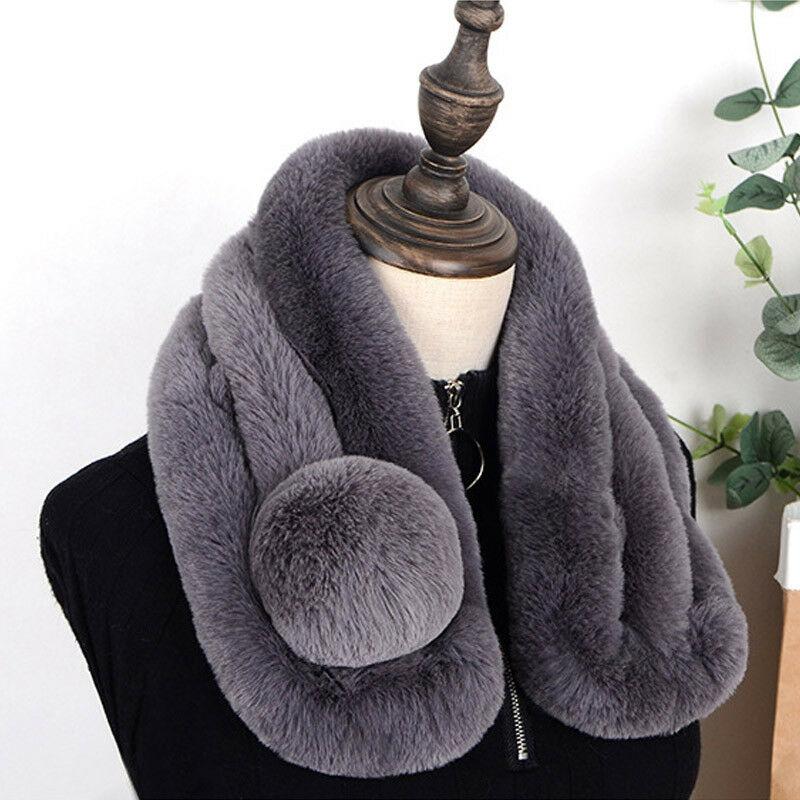 Scarves Woman&#039;s Fur Ball Solid Color Collar Ladies Fake Imitation Soft Scarf Winter Warm