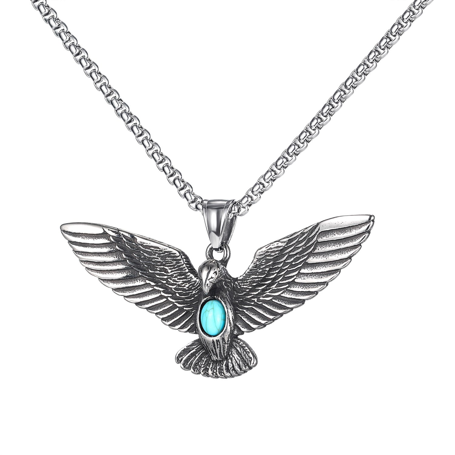 chain necklaces pendants for mens sliver eagle wings pendant with turquoise hip pop style stainless steel choker tag jewelry to boys loves gifts GX1