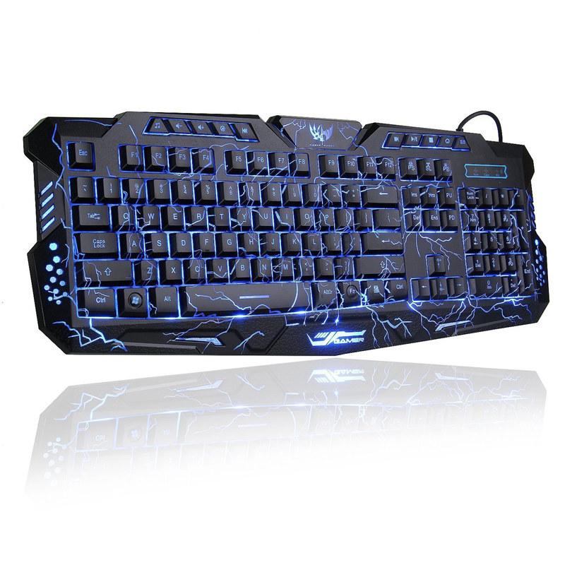 Keyboards LED 3 Color Backlight-Crackle M-200 Multimedia Ergonomic USB Gaming Keyboard