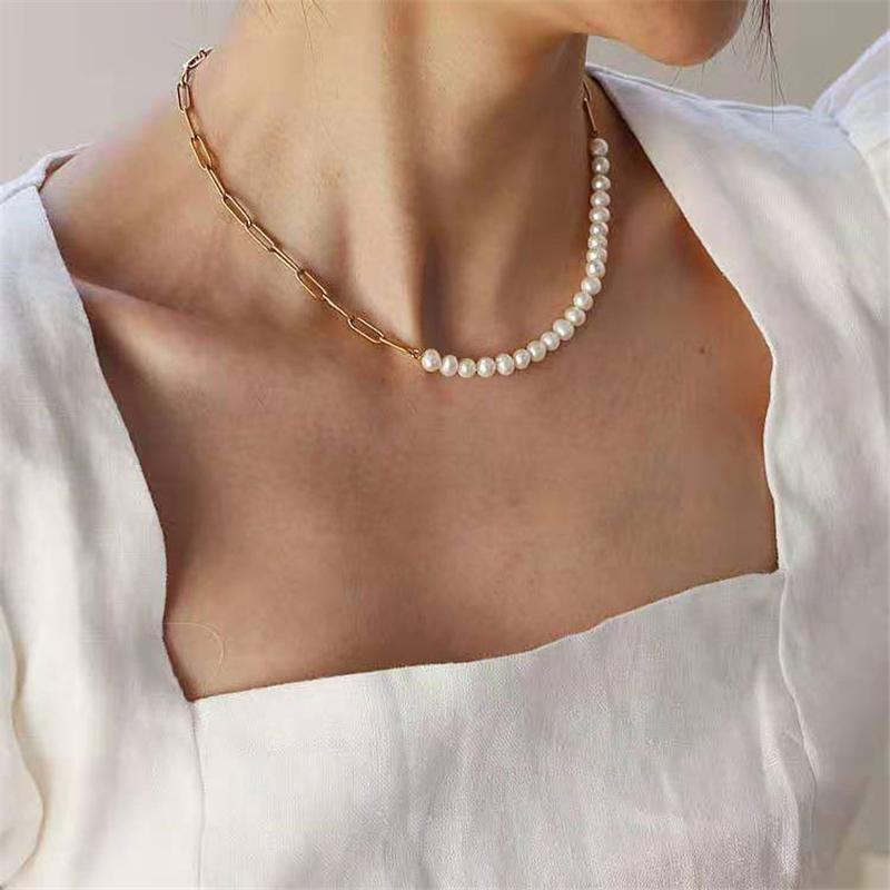 Chains MC Fashion Pearl Necklaces For Women Korea Style Choker Steam Ins Copper Collar Beaded Pearls Crystal Collier