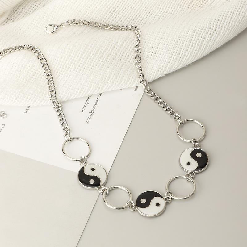 Chains Yin Yang Enamel Necklace Black And White Chain For Women Jewellery Ladies