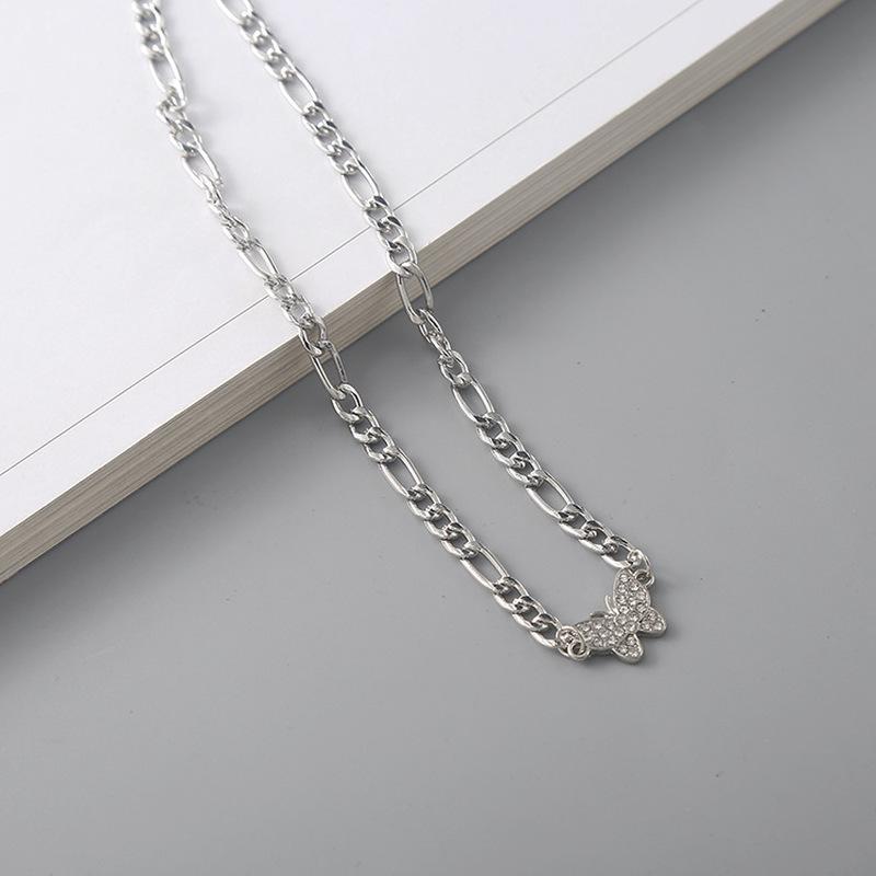 Chokers Origin Summer Delicate Butterfly Rhinestone Pendant Necklace For Women Silver Color Asymmetric Chunky Chain Jewelry
