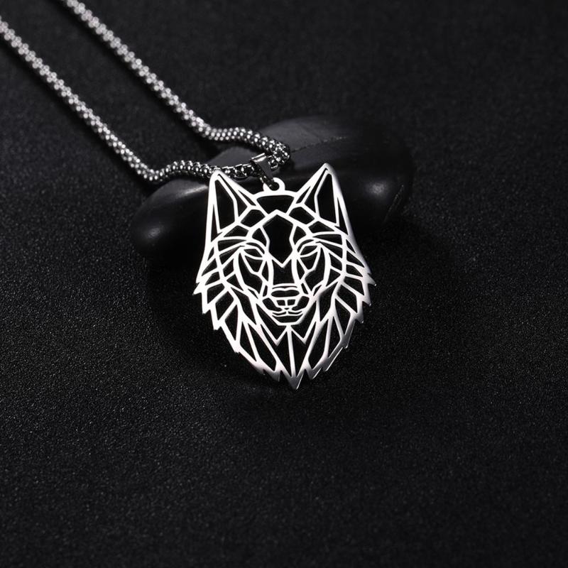 Pendant Necklaces My Shape Wolf Necklace Stainless Steel Animal Forest Men Hollow Cut Out Box Chain Choker Jewelry Gift For
