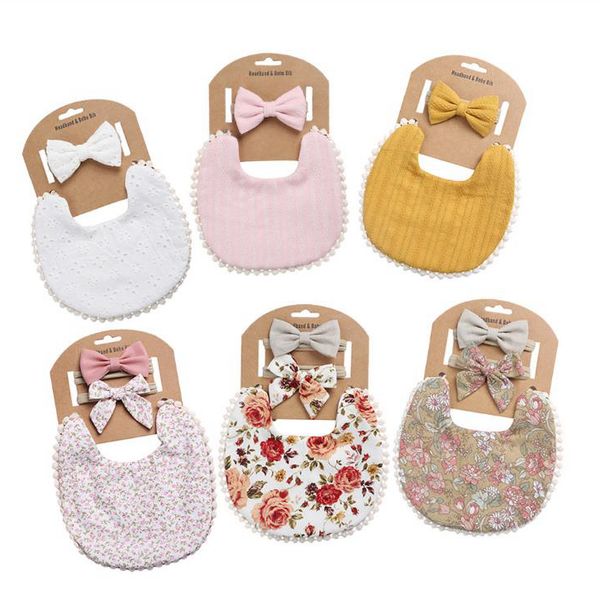 Baby Tassel Saliva Towel Headband Set Floral Newborn Double Side Bib Boys Girls Bandana Burp Infant Feeding Smock Stuff 12 Designs BT6607