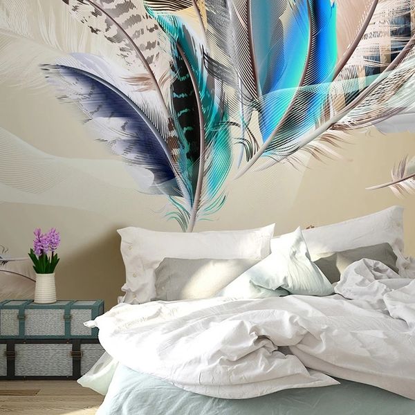 Custom 3D Mural Wallpaper Home Decor Modern Colored Feather Living Room Study Room Bedroom TV Background Art Wall