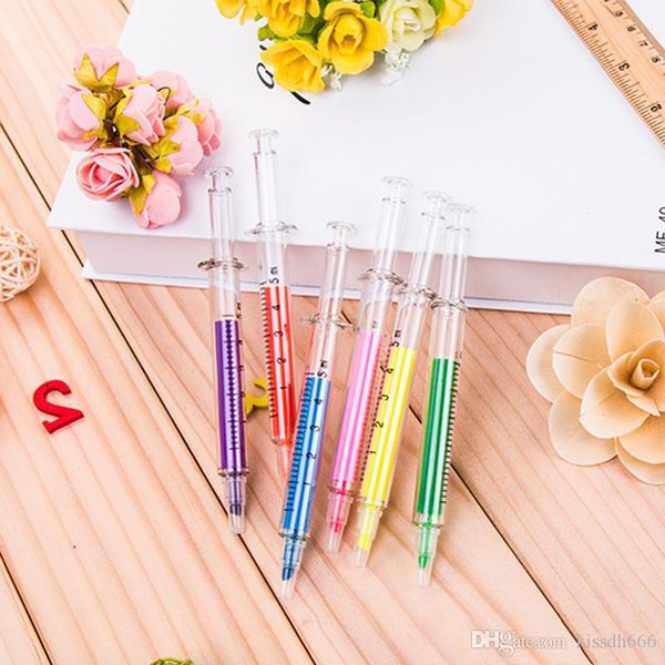 200pcs 6 Colors Novelty Nurse Needle Syringe Shaped Highlighter Markers Marker Pen Pens Stationery School Supplies