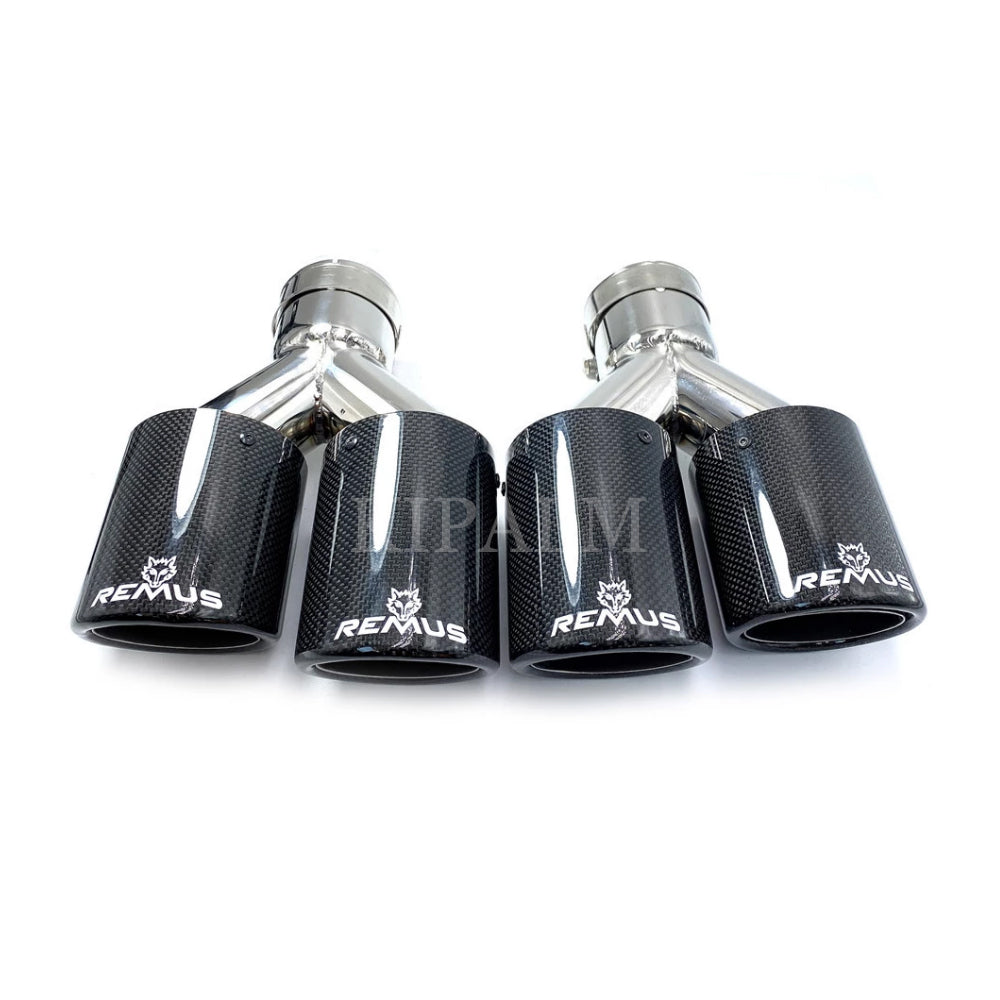 1 Pair Car Universal Dual Exhaust muffler Pipes Curly Edge Remus Sport Glossy Carbon Fiber Tips for BMW AUDI GOLF MAZDA