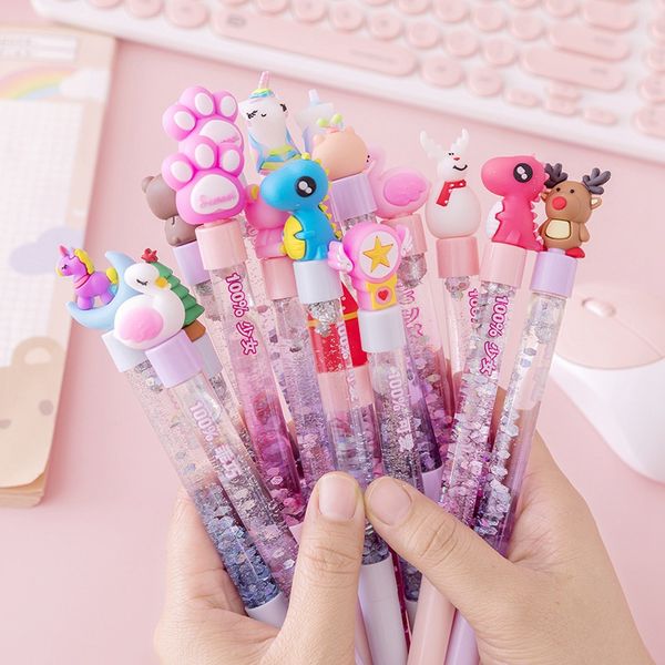 Liquid Colorful Quicksand Gel Pen 0.5mm Novelty Student Cartoon Writing Tools Stationery Kawaii Pens School Supplies 0513