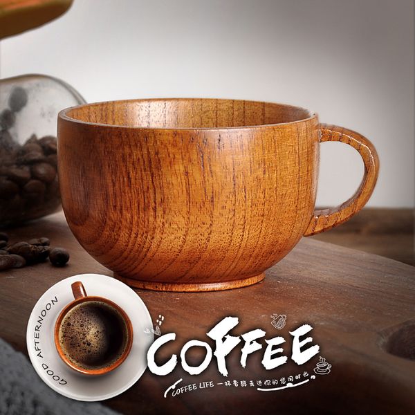 175ML Wood Tea Cups with Handle Wooden Handmade Water Coffee Mug Beer Juice Milk Cup