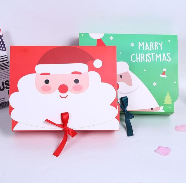 Christmas Eve Big Gift Box Santa Claus Fairy Design Kraft Present Party Favor Activity-Box Red Green Gifts Package Boxes SN2639