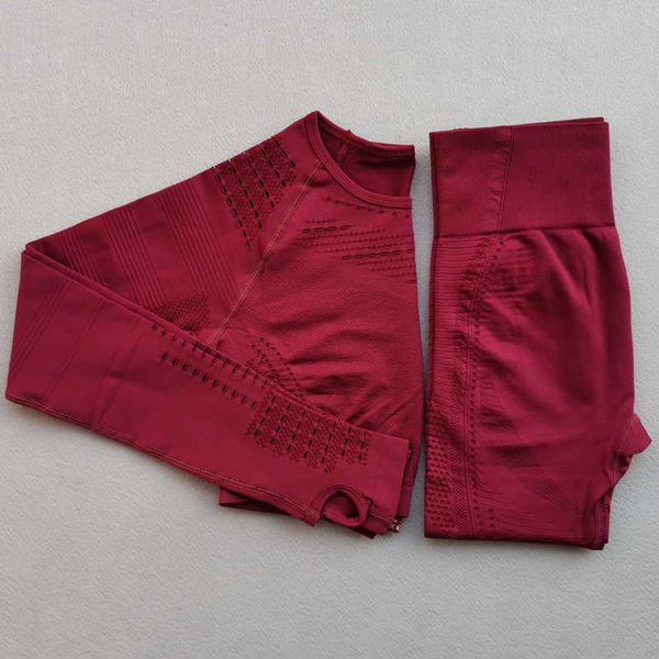 Women Gym Yoga Set Seamless Workout Clothing Sport Clothes High Waist Leggings Long Sleeve Fitness Crop Top 2 Piece Sports Suits T200326